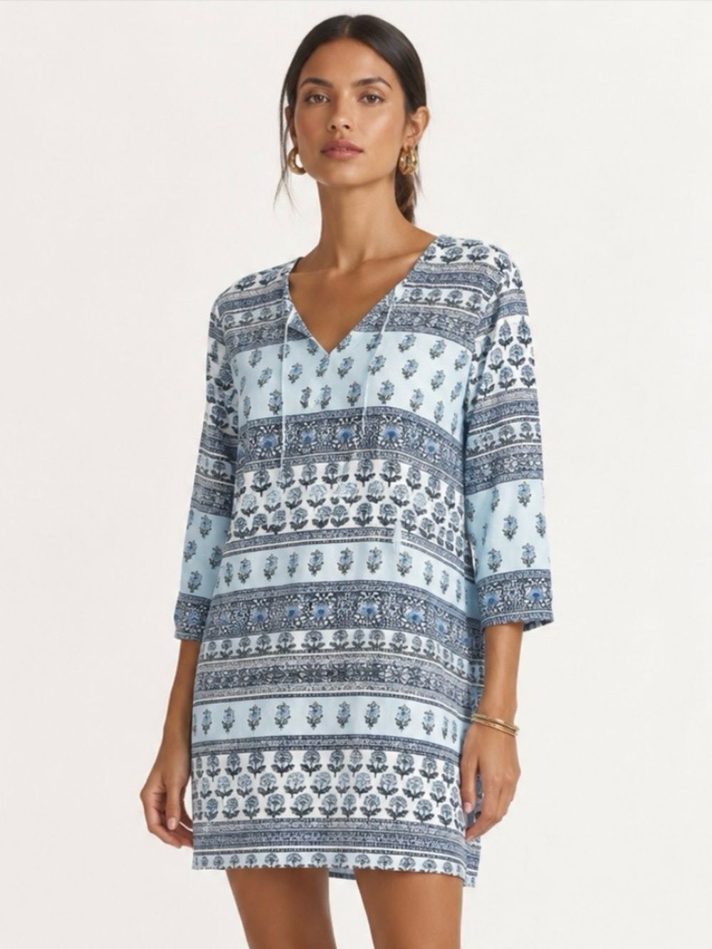 J. Jill Tunic Dress / Top Blue Patterned V-Neck Size XS